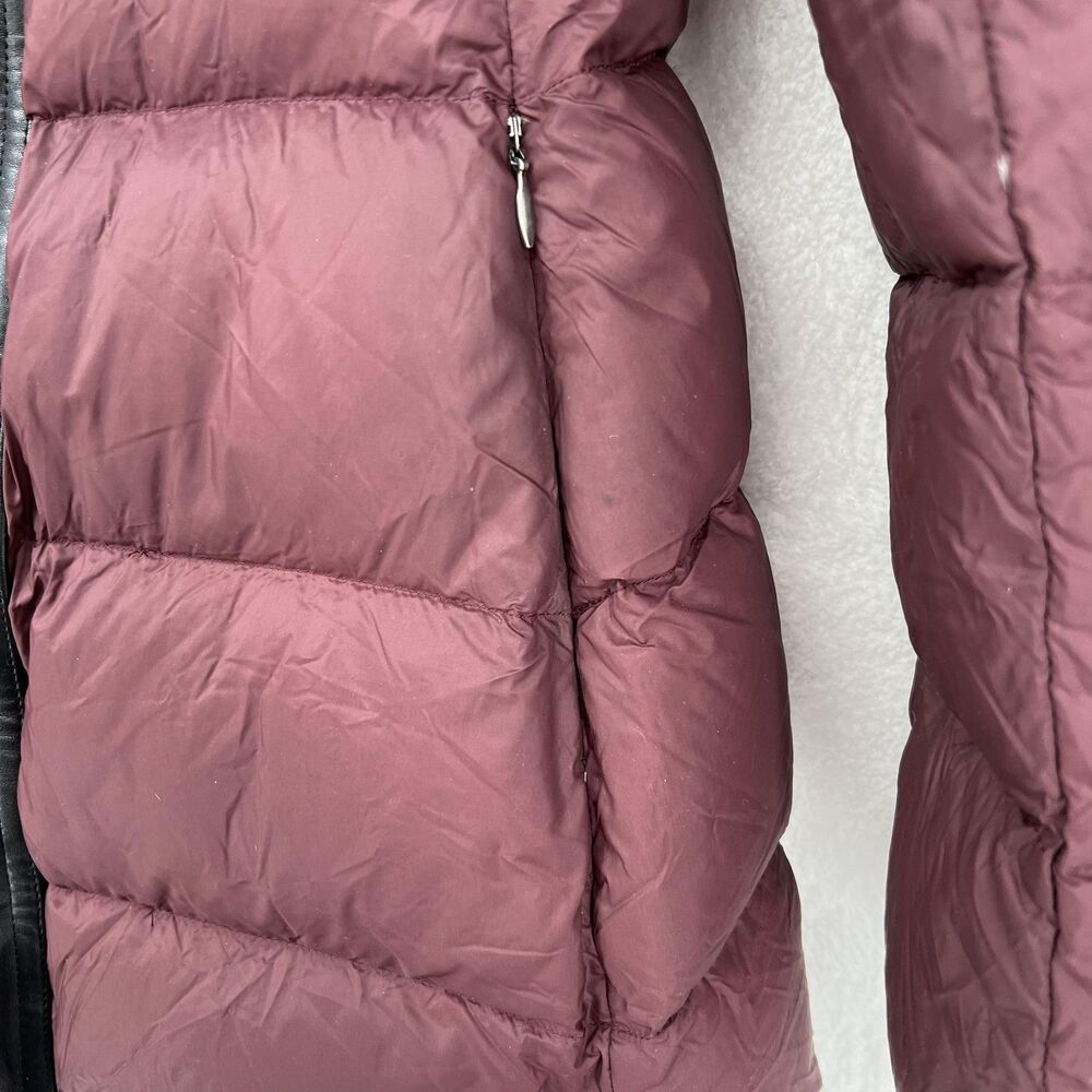 Mackage Down Puffer Coat Womens Large Burgundy Nylon Leather Trim Jacket - Picture 4 of 14